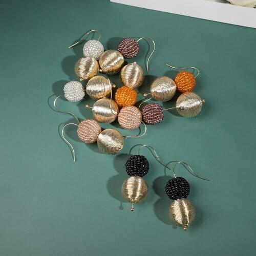 Bohemia Beads Round Dangle Earring for Women Vintage Ethnic Big Ball Geometric Statement Pendant Hook Earring Pendientes Brincos