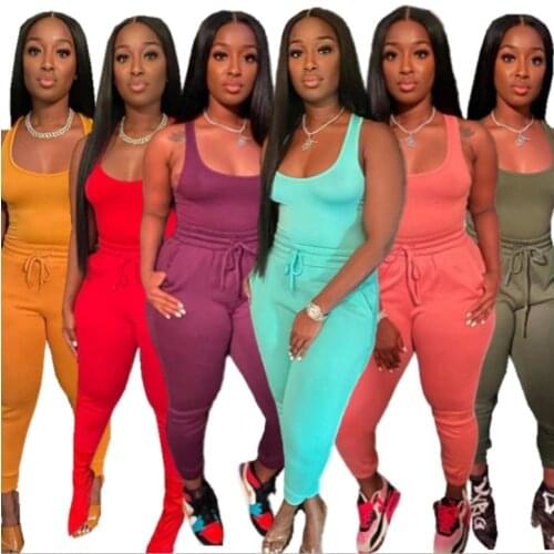 Womens Sleeveless Tracksuits Two Pieces Set Tank Crop Top Leggings Summer Slim Long Pants Elastic Waist Bodycon Sports Suit