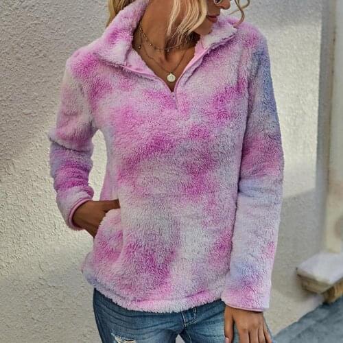 Woman sweaters Warm Women sweaters Tie-Dye Soft Plush Long Sleeves Pullover Stand-Up Collar Sweater свитер женский оверсайз 2020