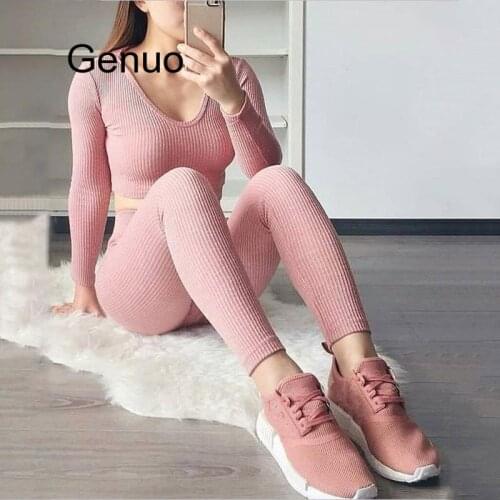 Thin Casual Set Long Sleeve Hooded Two Pieces Sets Knit Crop Top And Pencil Pants Sweatsuit Outfit Women 2020 Hot Sale