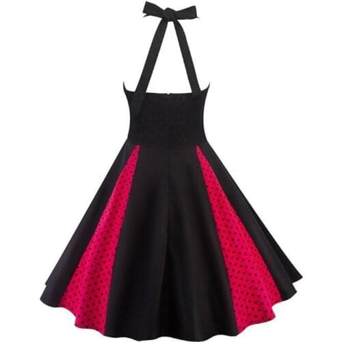 Womens Retro 50s 60s Vintage Rockabilly Swing Robes Polka Dot Print Pinup Elegant Party Summer A-line Dress Female Vestido