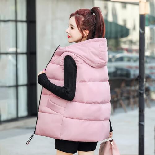 Winter Hooded Long Vest For Women Plus Size Solid Casual Womens Sleeveless Jacket Stand Collar Thick Cotton Padded Puffer Coat