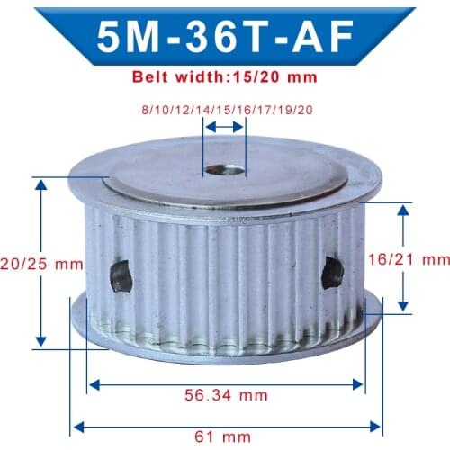 Timing Pulley 5M-36T Bore 8/10/12/14/15/16/17/19/20 mm Aluminum Belt Pulley Slot Width 16/21 mm For Width 15/20mm 5M-Timing Belt
