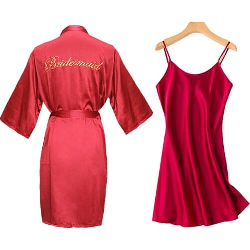 1PC/2PCS bride bridesmaid Robe with letters sling cami dress mother sister of the bride wedding gift bathrobe kimono satin robes