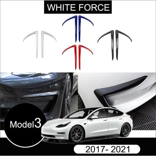 Model 3 2017- 2021 2PCS Front Blade Trim Carbon Fiber for Tesla Model3 Accessories Car Styling Eyebrow Wind Knife Fog Lamp Frame