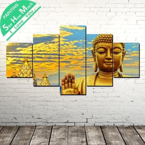 5 Piece Gold Buddha Status Wall Art Canvas Poster and Print Canvas Painting Decorative Picture Canvas Painting Home Decor