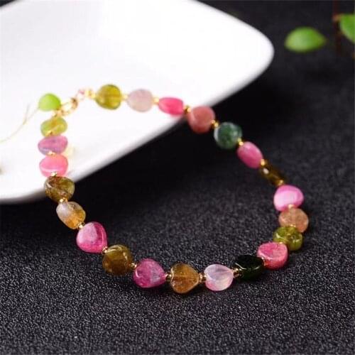 8" Natural Colorful 6-6.5mm heart shape tourmaline beads natural energy stone beads bracelet