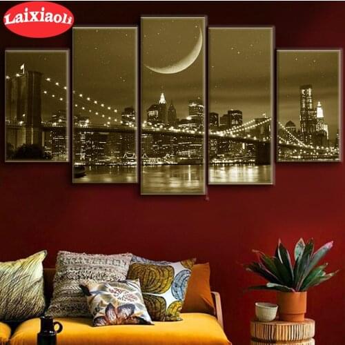 Large 5Pcs New York Brooklyn Bridge DIY diamond cross stitch Mosaic ative art painting wallpaper Diamond Embroidery Home Decor