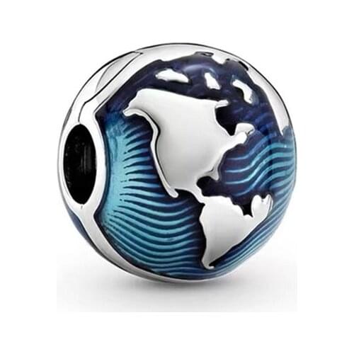 Original 100% 925 Sterling Silver Blue Enamel Earth Round Beads Bracelet Clasp Fit Pandora Bracelet High Quality Charm Jewelry