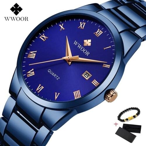 WWOOR Quartz Watch Men Waterproof Mens Watches Classic Military Sport Watch Clock Male Full Steel Casual Business Gold Watch