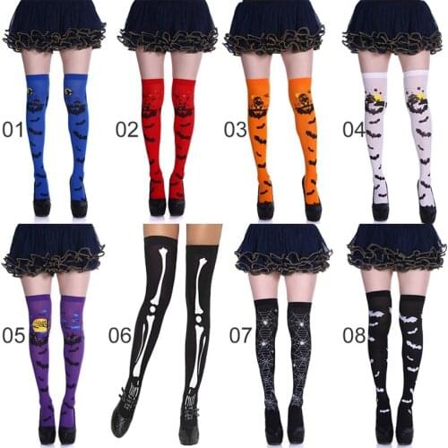 Cute Halloween Carnival Scary Castle Bat Thigh High Stockings Woman Girls Hold Up Stocking Over Knee Socks Fancy Dress Orange