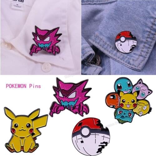 Pokemon Enamel Pins Pikachu Gengar Badges Anime Cute Cartoon Animals Brooch Bag Clothes Cosmic Badge Collection Jewelry Kid Gift