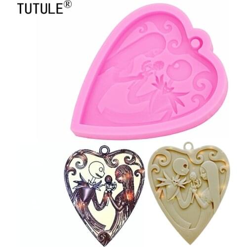 Halloween Couple Skeleton Man Keychain Mould,for Resin foodsafe nightmare before christmas Polymer Clay keychain Necklace mould