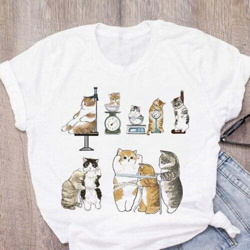 Kawaii Cat Funny Cartoon T Shirt Women Harajuku Ullzang Casual T-shirt Cute Printed Tshirt Fashion Aesthetic Top Tees Female