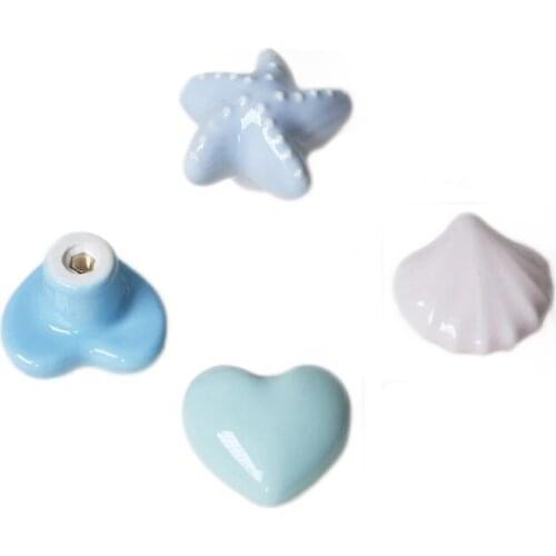 Ceramic Knob heart sea star shell Children Room Furniture Hardware Cabinet Knobs wardrobe bookcase Drawer Pull handle