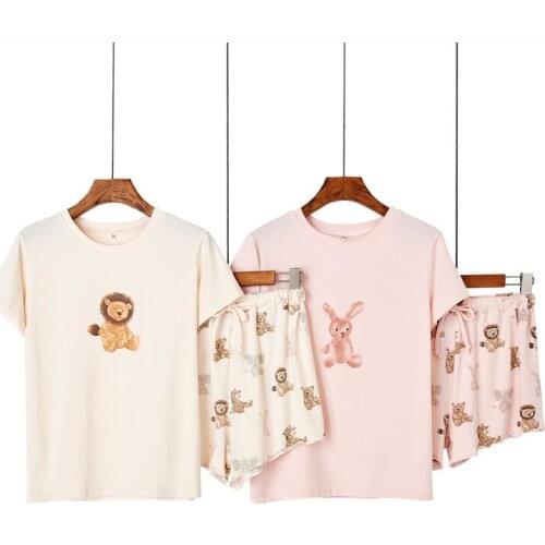 Summer Women Comfortable Cute Pajama Set Girl Print Pyjama Short Sleeve Sleepwear Suit Home Clothes for Girl Pyjamas Sets