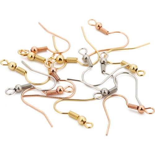 50pcs/lot Stainless Steel Gold Silver Rose Gold Color Earring Hooks Hypo-Allergenic Ear Wire Fishhook with Ball Jewelry Findings