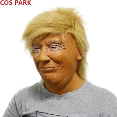 Halloween Deluxe President Latex Full Head Donald Trump Mask Golden Hair Spoof President Mask For Party