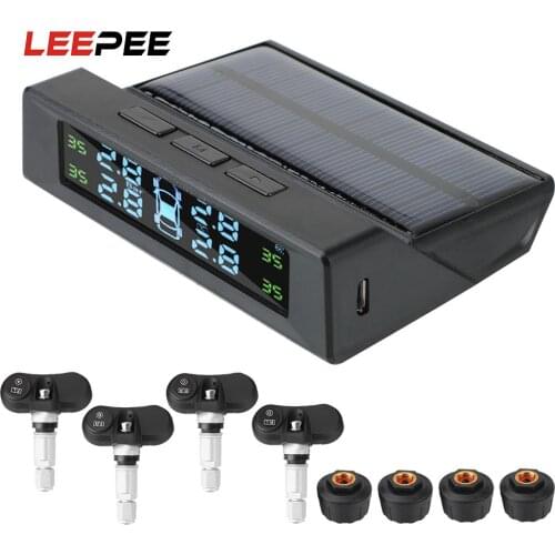 LEEPEE USB Solar Digital TPMS Tire Pressure Monitoring System Tyre Pressure Sensors LCD Display With Parking Card