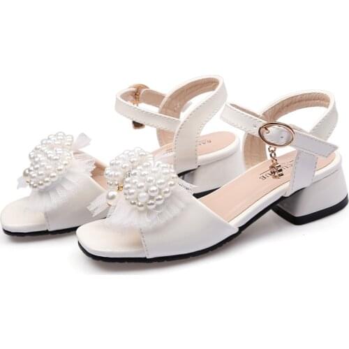 Fashion Summer Patent Leather Childrens Bowtie Pearl Rhinestone Shoes Sandals Girls Beach Shoes 3 4 5 6 7 8 9 10 11 12 13 Years