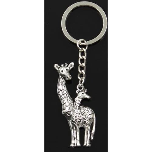Fashion 30mm Key Ring Metal Key Chain Keychain Jewelry Antique Silver Color Plated Giraffe Deer 54x22mm Pendant