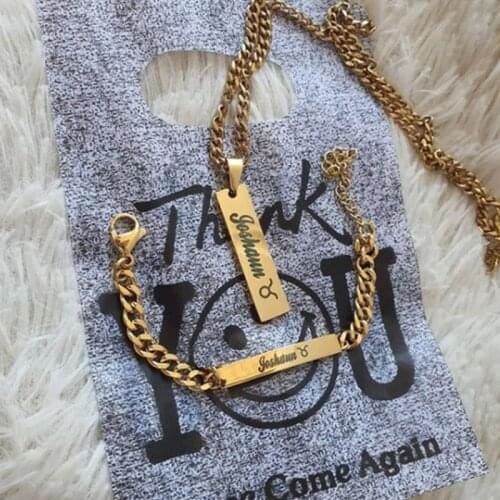 Customized Names Necklace Bracelets for Women Men Stainless Steel Engraved Letter Numbers Bangles Statement Couple Gifts