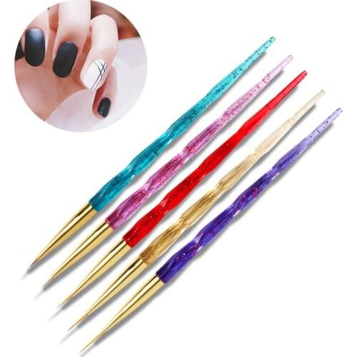 5 PCS Acrylic Brush Nail Set Painting Thin Hook Line Pen Acrylic Brush Nylon Hair Stripes Handle Manicure Tools DIY Drawing Pen