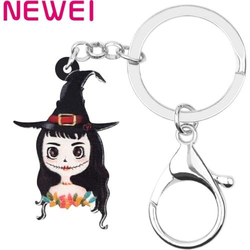 Newei Acrylic Halloween Magic Witch Keychains Lightweight Long Keyring Jewelry For Women Girls Classic Festival Gift Accessories