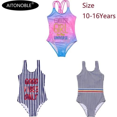 2021 New Aitonoble Girls Swimsuit Teenagers One Piece Swimsuit Dress Beachwear Girls Swimwear