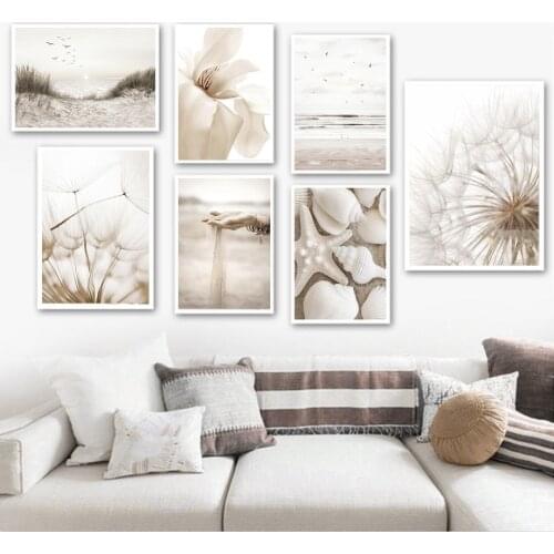 Dandelion Sandy Beach Bird Shell Flower Wall Art Canvas Painting Nordic Posters And Prints Wall Pictures For Living Room Decor