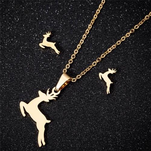 Jisensp Stainless Steel Deer Charm Necklace Women Cute Antler Horn Animal Chain Necklaces Christmas Jewelry Everyday Collar Gift