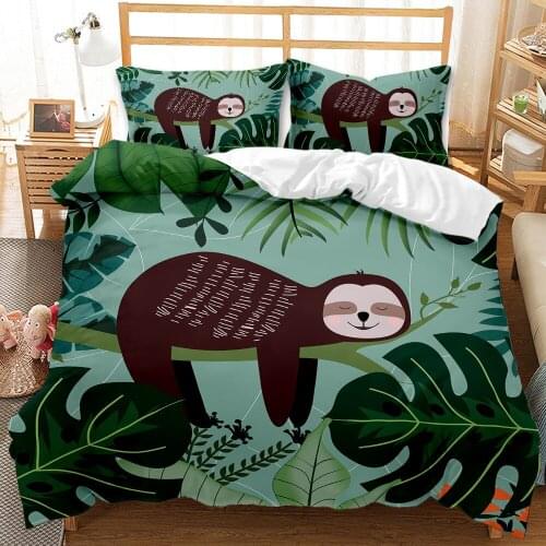 Cartoon Sloth Pattern Duvet Cover 3d Print Aniaml Bed Sets For Kids Pillow Cover 2/3pc Cute Bedroom Decor Bedspreads