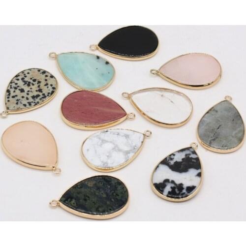 Natural Stone Drop Shape Pendant Pink Quartz Crystal Agates Charms for DIY Necklace Earring Making Jewelry Findings Size 26x40mm