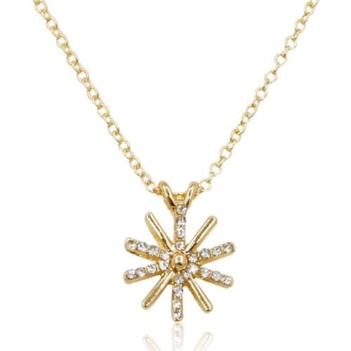Clear Crystal Sun Flower Metallic Pendant Silver Plated Golden Necklace for Women Around 46 cm