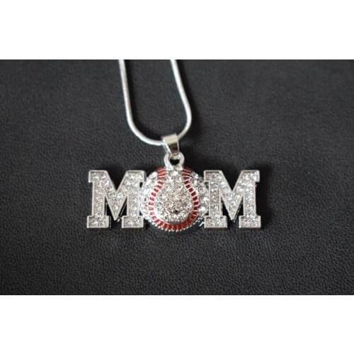 Silver Clear Rhinestone MOM Baseball Young Necklaces Pendant Sports Necklace Jewelry Gifts For Friends