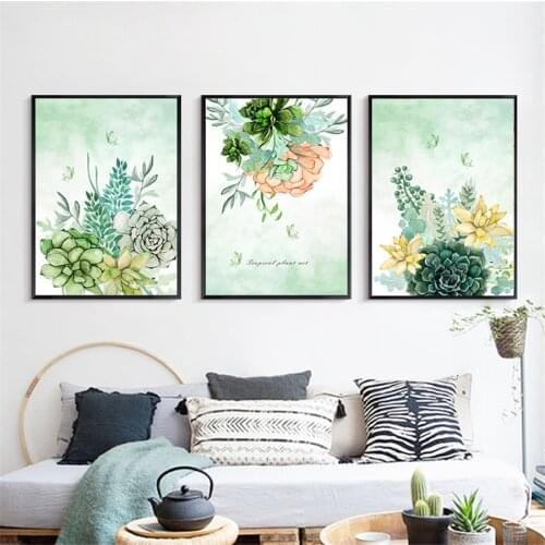Scandinavian Cactus Flower Canvas Painting Green Plant Poster Living Room Decoration Wall Art Picture For Living Room Home Decor
