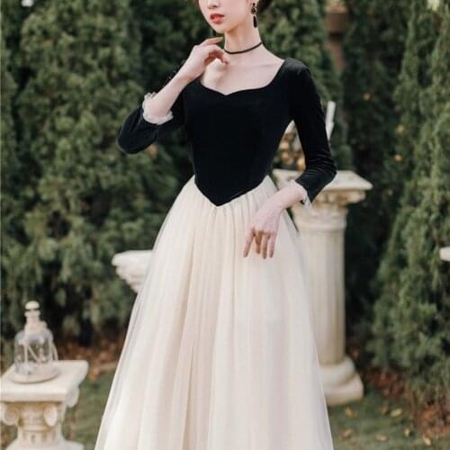Sweet Lolita Vintage Victorian Gothic Retro French Velvet Stitching Mesh Dress Temperament Black Princess Fairy Dresses Fluffy