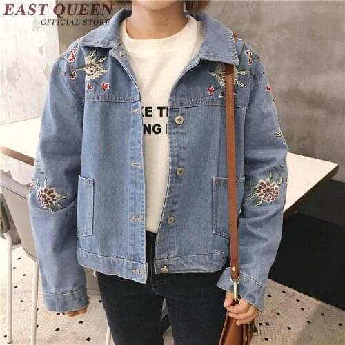 Embroidered denim jacket for women jean jacket 2018 women Basic Coat Denim Jacket KK1675 H