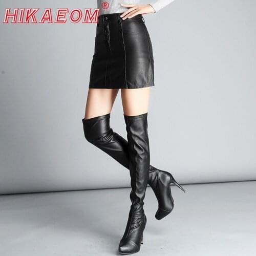 Women PU Leather Skirts High Waist Slim Party A-line Sexy Casual Mni Skirt Autumn Winter Buttons Eelegant Ladies Fashion Skirts
