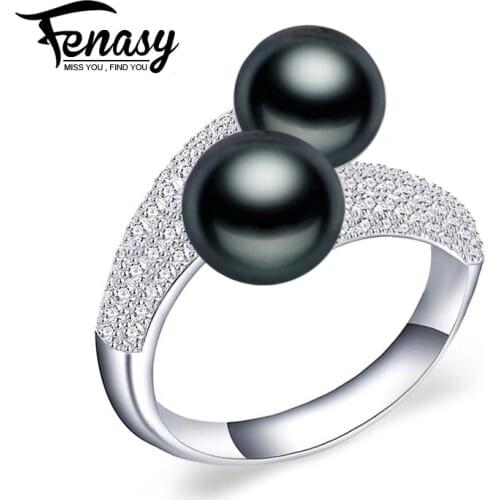 FENASY Pearl Jewelry,natural double Pearl rings,wedding rings for women,Engagement Jewelry female ring Christmas gift