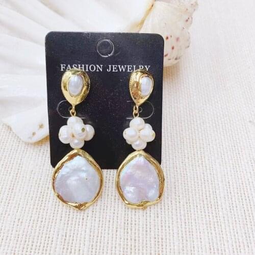 Fashion HandmadeNatural Baroque Pearl Elegant Woman Earring Dangle Earring 3Pairs 24K Gold