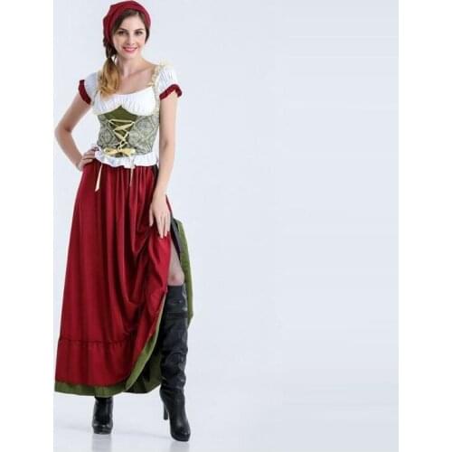 Size Women Bavarian Girls Oktoberfest Beer Red Long Dress Maiden Cosplay Costume Fantasy Halloween Costumes