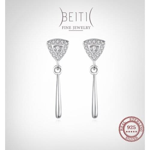 Beitil Fashion 925 Sterling Silver Classic Luxury Geometric Sparkling CZ Swing Dangle Ear For Women Wedding Engagement Jewelry