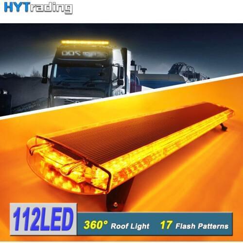 112 Yellow LED Light Bar Fit For Police Cops Vehicles Truck Cars Extreme High Intensity Emergency Warning Strobe Hazard Flashing
