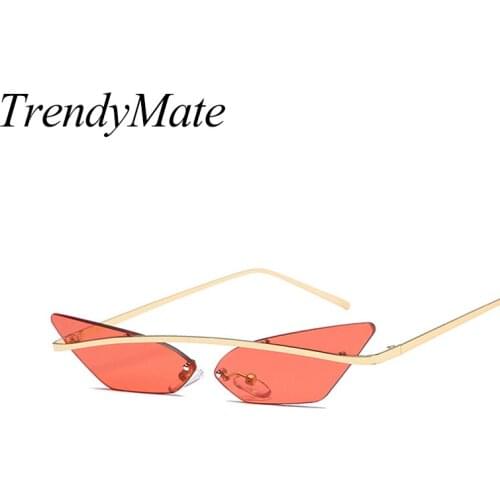 2018 Fashion Rimless Sunglasses Men Women Brand Designer Small Cat Eye Sun Glasses Female Classic Oculos De Sol 5213M