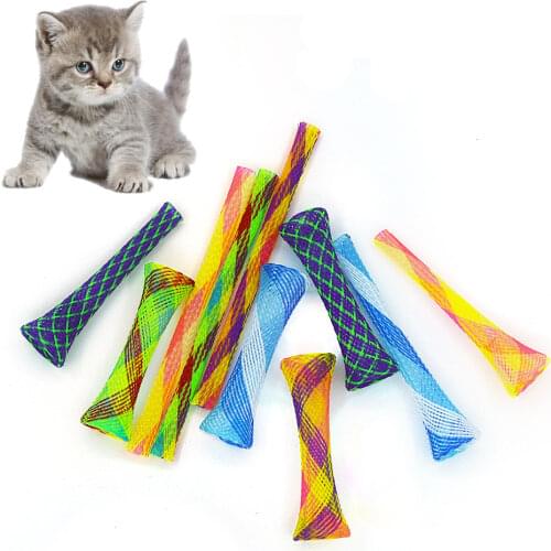 10Pcs/Pack Compressed Spring Flying Fidget Toy For Pet Cat, Nylon Funny Cat Toys For Cleaning Teeth