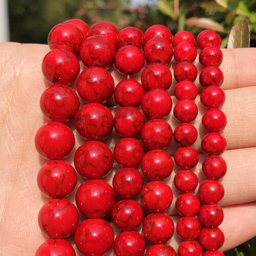 4/6/8/10/12mm Natural Gem Stone Red Howlite Turquoises Stone Beads Round Loose Beads For Jewelry Making Bracelet 15