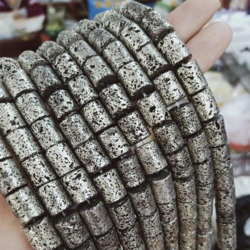 10x12mm Plating Antique Silvercolor Lava Stone Bead Cylinder Shape Loose Volcanic Rocks Stone Beads For Jewelry Making DIY Craft