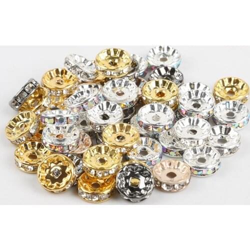 50pcs/lot 4 6 8 10mm Metal Crystal Rhinestone Beads Rondelle Spacer Beads for Jewelry Making DIY Charm Bracelets