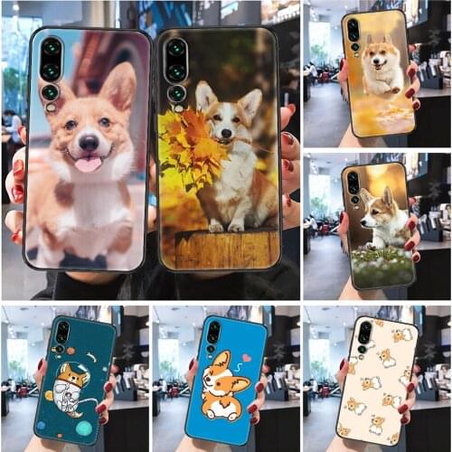 Dog Corgi Cute Cartoon cute Phone case For Huawei Honor 6 7 8 9 10 10i 20 A C X Lite Pro Play Frosted black 3D cell cover